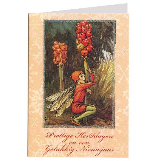 The Lords-and-Ladies Fairy Flower Fairy Glittered Christmas Card ~ Holland ~ Peach